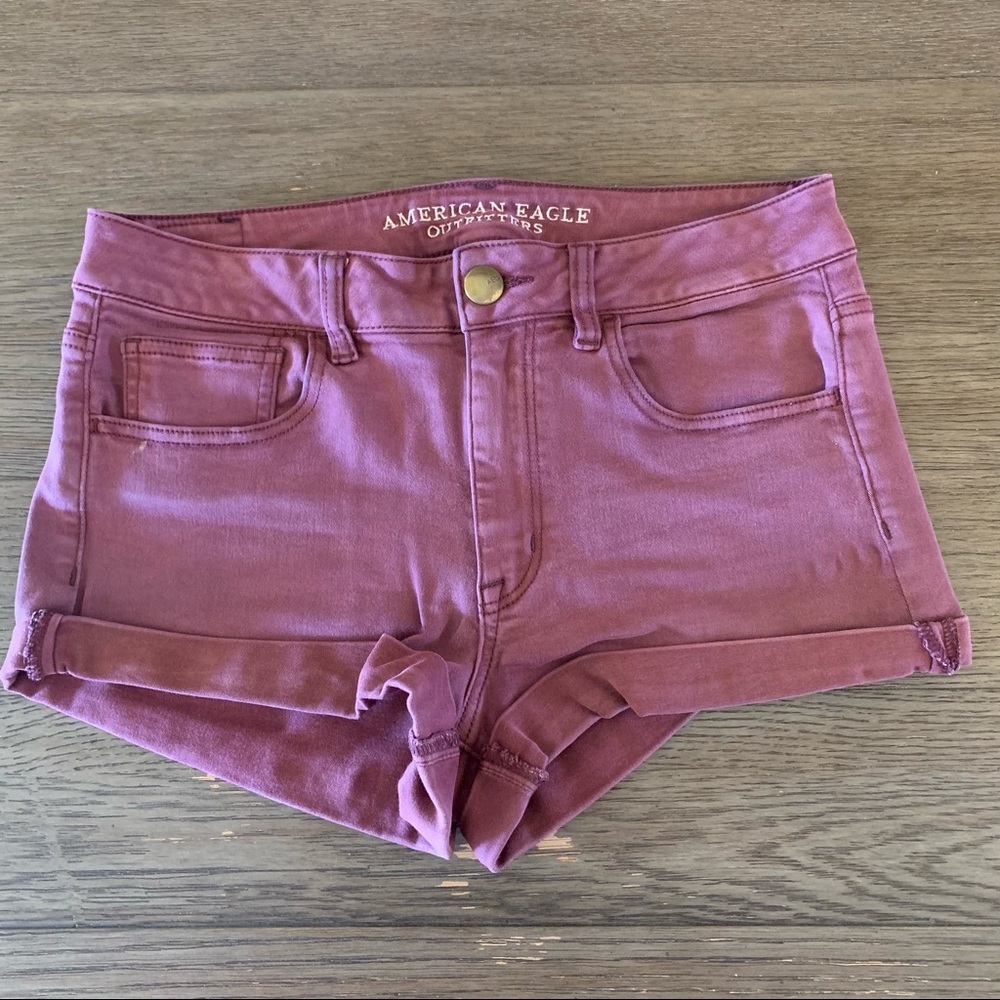 American Eagle Maroon High Rise Shorts 8